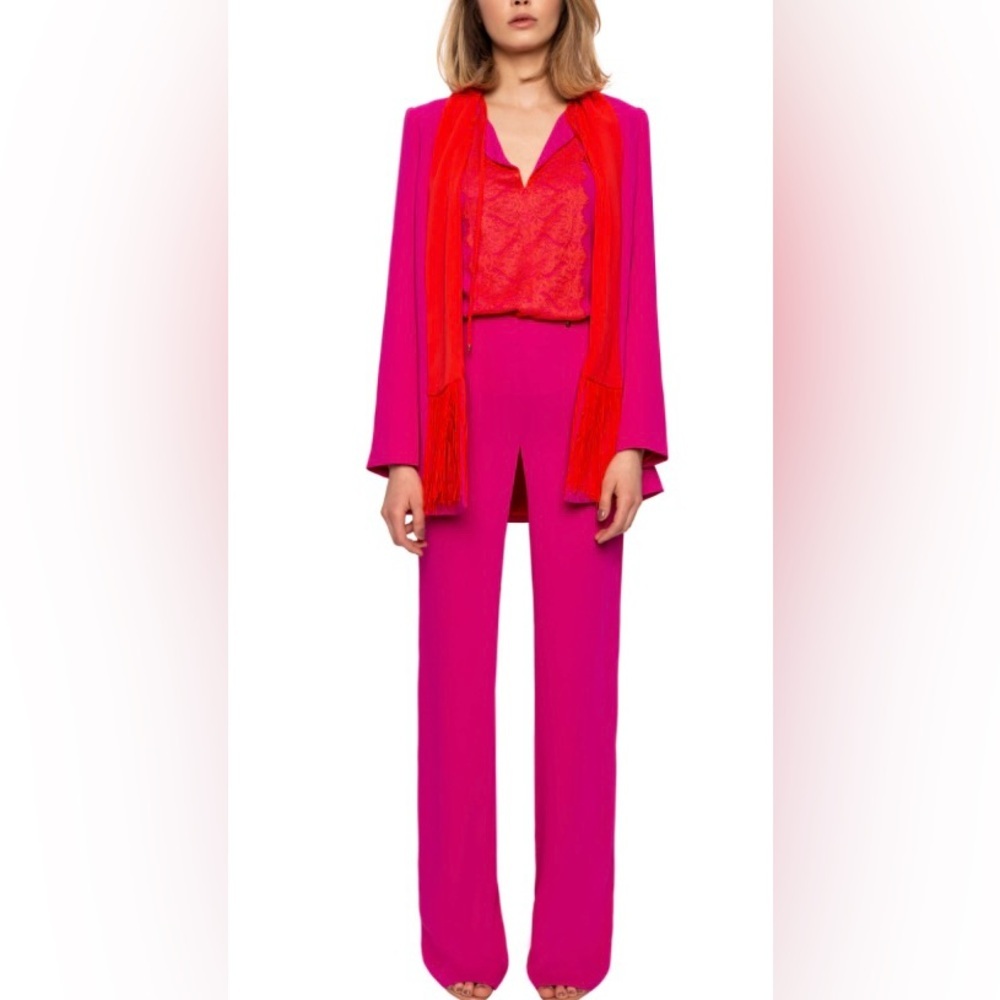 NISSA Vibrant Pink and Red Women's Jacket With Fringes - Picture 2 of 16